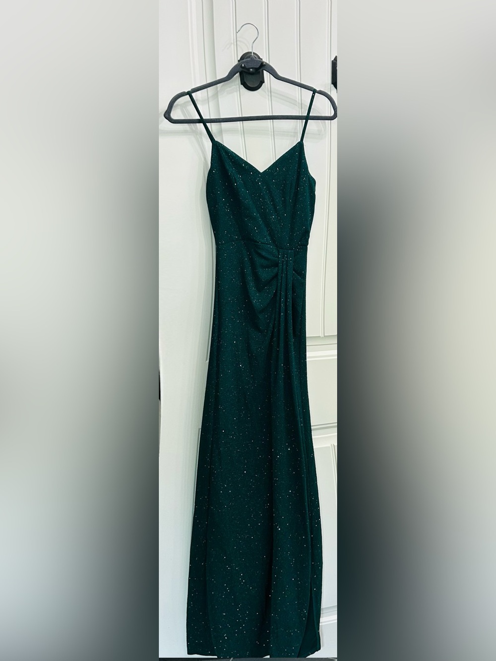 Sparkling Emerald Green Maxi Dress with Draped Waist
